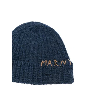 Marni Blue Knit Hand-stitched Logo Beanie