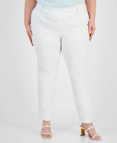 Jm Collection Plus & Petite Plus Size Tummy Control Pull-on Slim-leg Pants, Exclusively At Macy's In White