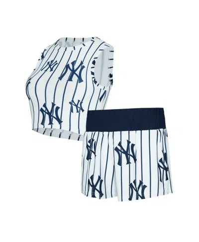 Concepts Sport Women's 2-piece White New York Yankees Pinstripe Record Tank And Shorts Set In White