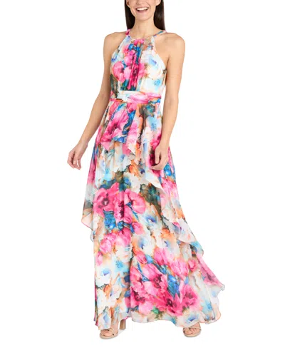 R & M Richards 3428p Floral A Line Long Formal Petite Dress In Multi