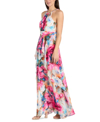 R & M Richards 3428p Floral A Line Long Formal Petite Dress In Multi