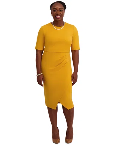 Kasper Women's Short-sleeve Side Pleated Dress, Regular & Plus Sizes In Yellow