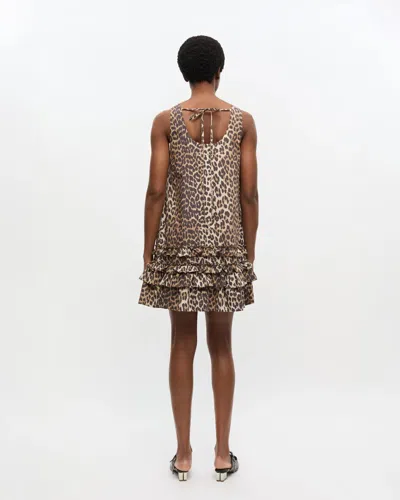 Ganni Brown Leopard Cotton Poplin Mini Dress