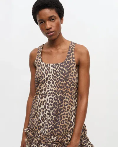 Ganni Brown Leopard Cotton Poplin Mini Dress