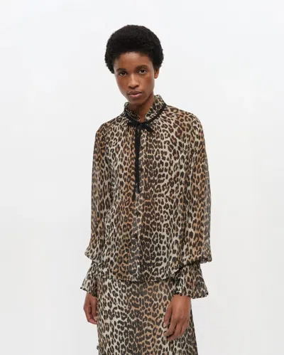 Ganni Printed Viscose Chiffon Tie String Shirt Shirts Animalier