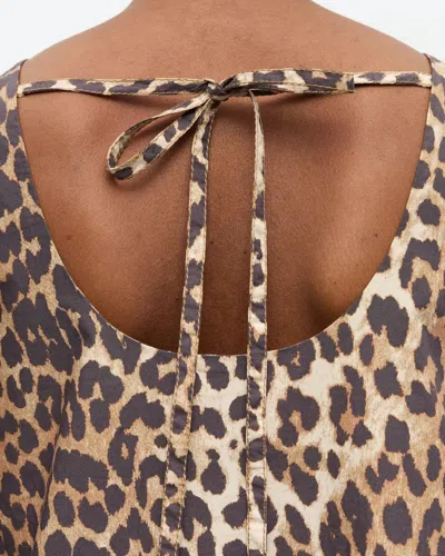 Ganni Brown Leopard Cotton Poplin Mini Dress