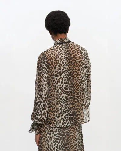 Ganni Printed Viscose Chiffon Tie String Shirt Shirts Animalier