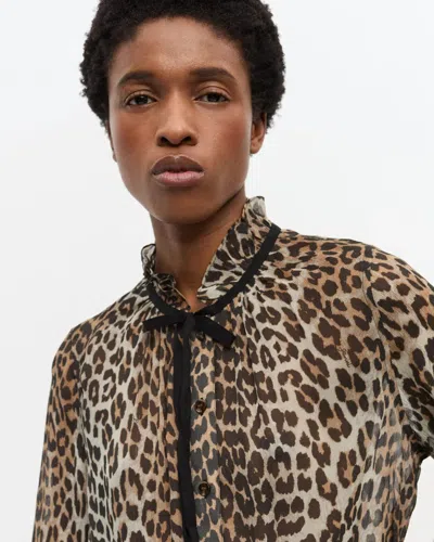 Ganni Printed Viscose Chiffon Tie String Shirt Shirts Animalier