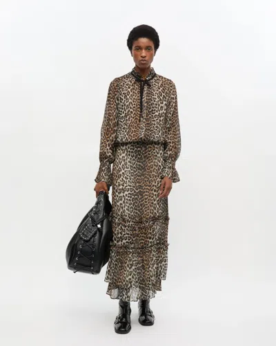 Ganni Printed Viscose Chiffon Tie String Shirt Shirts Animalier
