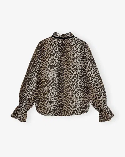 Ganni Printed Viscose Chiffon Tie String Shirt Shirts Animalier