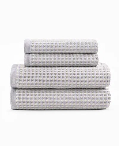 Dkny Pure Yarn Dyed Waffle Cotton Bath And Hand Towel 4-piece Set In Gray