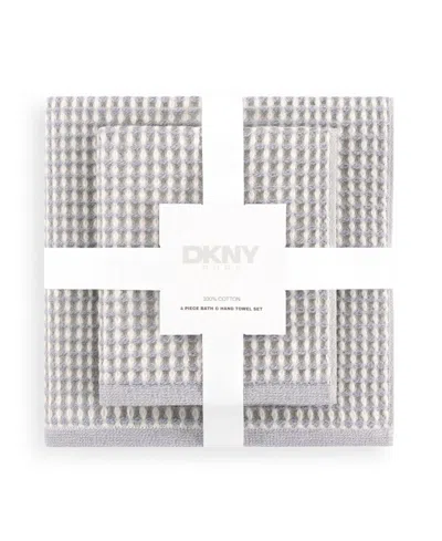 Dkny Pure Yarn Dyed Waffle Cotton Bath And Hand Towel 4-piece Set In Gray