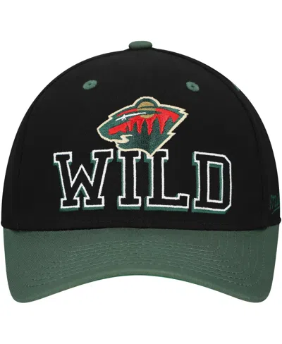 Mitchell & Ness Men's Black/green Minnesota Wild Backside Script 2-tone Pro Crown Adjustable Hat