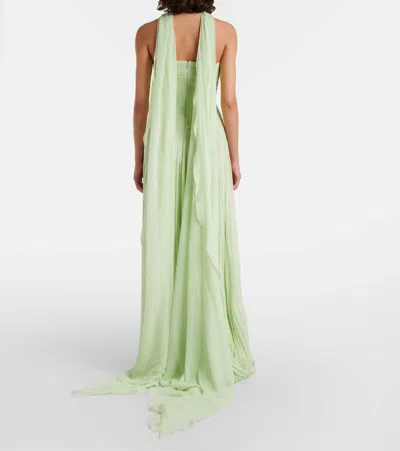 褶裥围巾细节真丝乔其纱长礼服