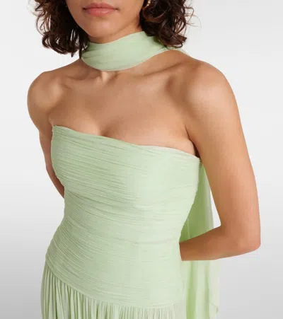 褶裥围巾细节真丝乔其纱长礼服