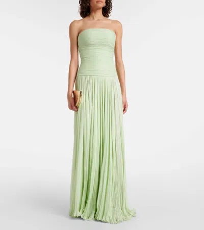 褶裥围巾细节真丝乔其纱长礼服