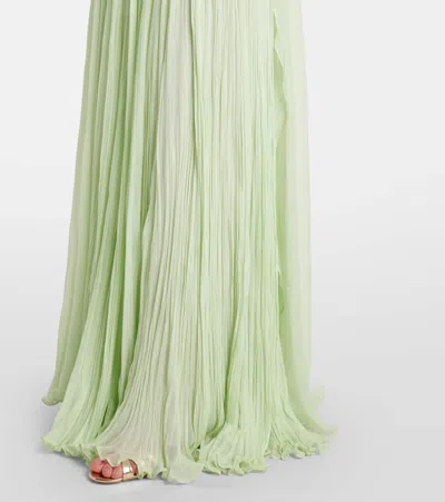 褶裥围巾细节真丝乔其纱长礼服