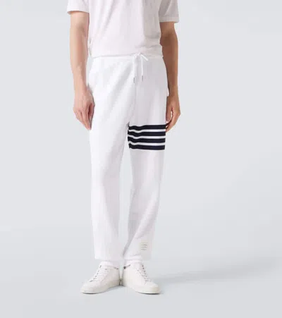 Thom Browne Cotton Sweatpants With Signature Stripe Detail In White