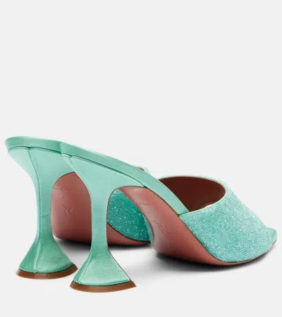 Amina Muaddi Satin Open-toe Sandals With Crystal Embellishments In Blue