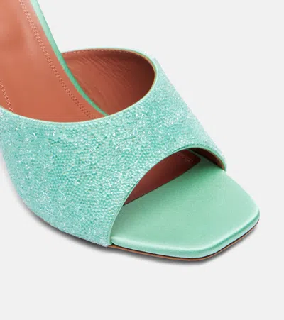 Amina Muaddi Satin Open-toe Sandals With Crystal Embellishments In Blue