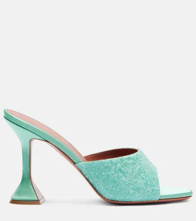 Amina Muaddi Satin Open-toe Sandals With Crystal Embellishments In Blue