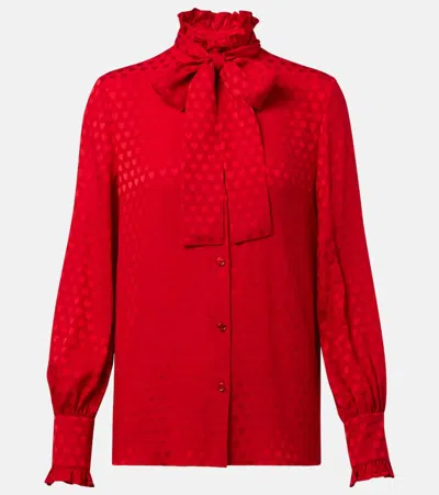 Valentino Crepe De Chine Shirt With Cour De Coeur Print In Red