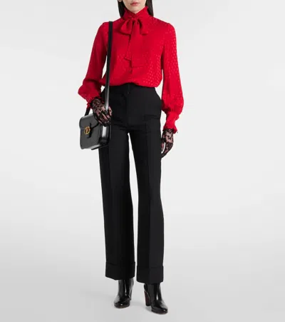 Valentino Crepe De Chine Shirt With Cour De Coeur Print In Red