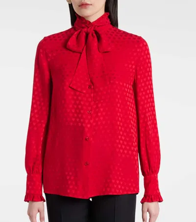 Valentino Crepe De Chine Shirt With Cour De Coeur Print In Red