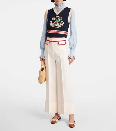 Valentino Ivory Trousers With Gold V In Neutral