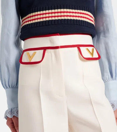Valentino Ivory Trousers With Gold V In Neutral