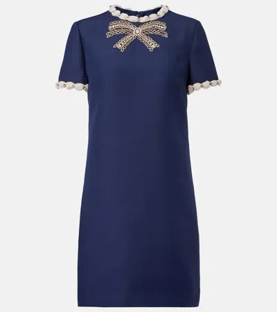 Valentino Garavani Wool And Silk Embroidered Dress In Blue
