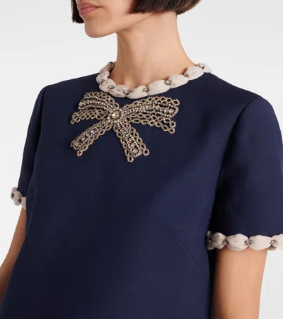 Valentino Garavani Wool And Silk Embroidered Dress In Blue