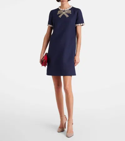 Valentino Garavani Wool And Silk Embroidered Dress In Blue