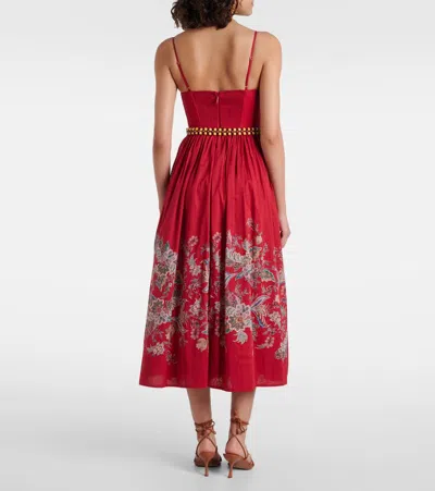 Zimmermann Rhiannon Cotton Corset Midi Dress In Red