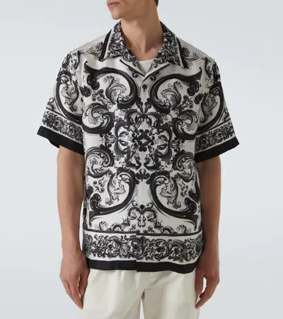 Dolce & Gabbana Men Silk Shirt With Maiolica Print In Multi