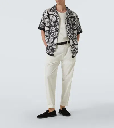 Dolce & Gabbana Men Silk Shirt With Maiolica Print In Multi