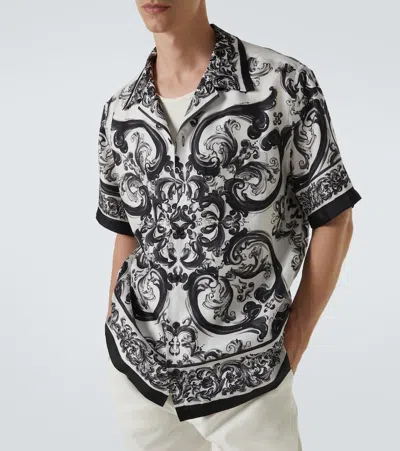 Dolce & Gabbana Men Silk Shirt With Maiolica Print In Multi