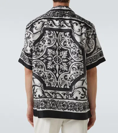 Dolce & Gabbana Men Silk Shirt With Maiolica Print In Multi