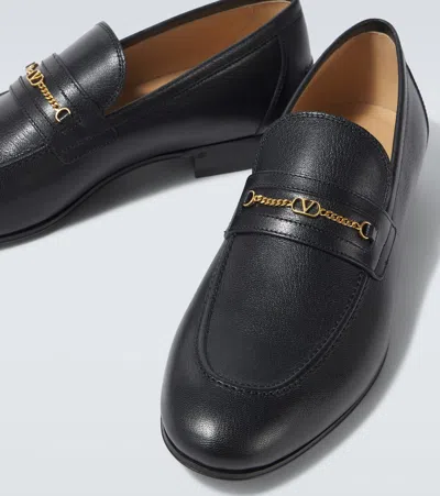 Valentino Garavani Vlogo Signautre Leather Loafers In Black