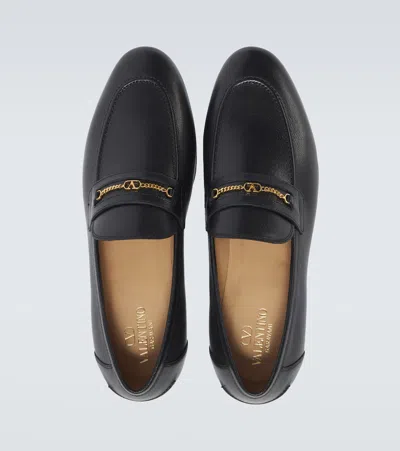 Valentino Garavani Vlogo Signautre Leather Loafers In Black
