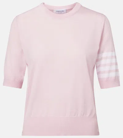 Thom Browne Crew Neck Striped Sleeve Tank Top In Pink