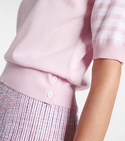 Thom Browne Crew Neck Striped Sleeve Tank Top In Pink