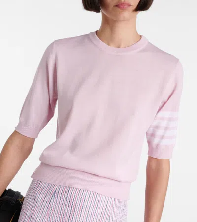 Thom Browne Crew Neck Striped Sleeve Tank Top In Pink