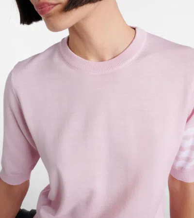 Thom Browne Crew Neck Striped Sleeve Tank Top In Pink