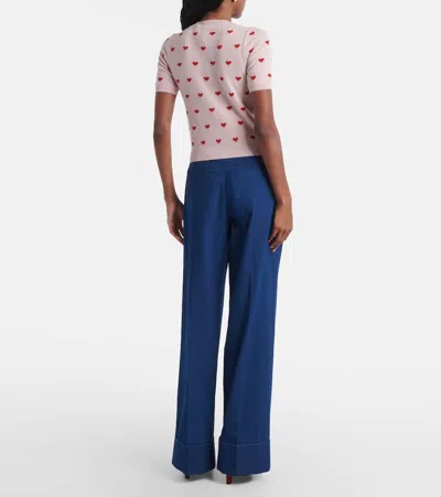 Valentino Crewneck Heart Jacquard Sweater In Pink