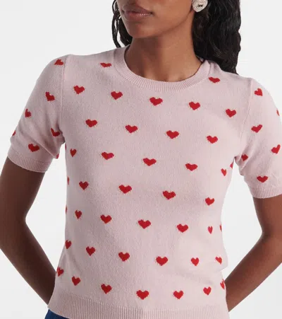 Valentino Crewneck Heart Jacquard Sweater In Pink