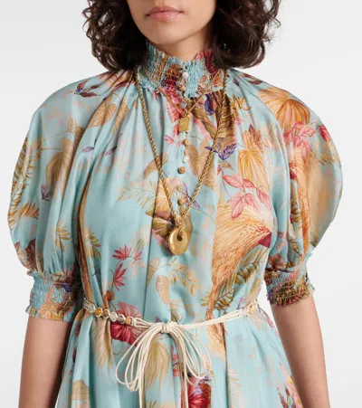 Zimmermann Ascension Billowed Silk Maxi Dress In Blue