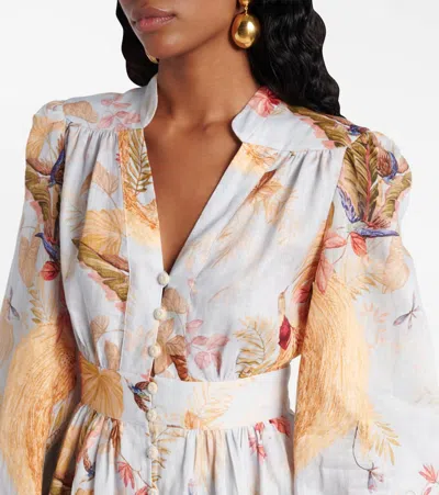 Zimmermann Ascension Linen Plunge Mini Dress In White