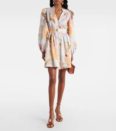 Zimmermann Ascension Linen Plunge Mini Dress In White