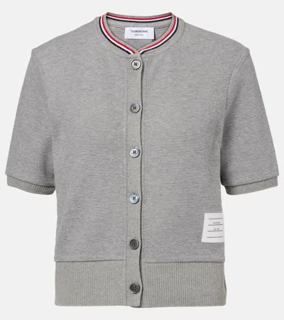 Thom Browne Gray Cotton Waffle Short Sleeve Cardigan In Gray